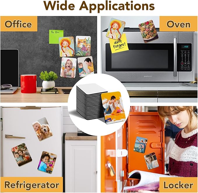 80Pcs Sublimation Magnet Blanks Set,Personalized Sublimation Refrigerator Magnet for Home Kitchen Microwave Oven Decor or Office Calendar with 40PCS Blank Rubber Pad(6x8cm),40PCS DIY Soft Magnetic