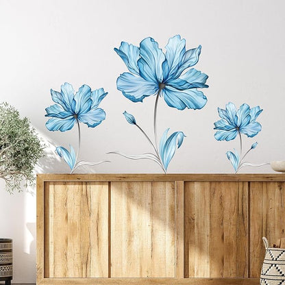 Zonon Flowers Wall Decals Vinyl Dragonflies Flowers Wall Stickers Removable Floral Wall Murals Peel and Stick Colorful Flower Wall Decor for Bedroom Living Room Nursery(Blue Flower)