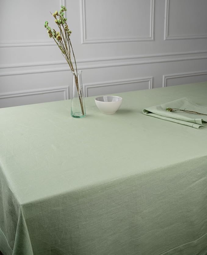 D'Moksha Homes Linen Tablecloth 60 x 108 Inch - 100% Pure Linen Sage Green Tablecloth - Machine Washable Dining Tablecloth for Rectangle Tables