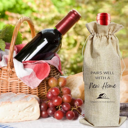 SAHIJE New Home Wine Gift Bag, House Warming Gifts New Home，New Home Gift Ideas, Housewarming Gifts for Women men, Housewarming Party Decorations