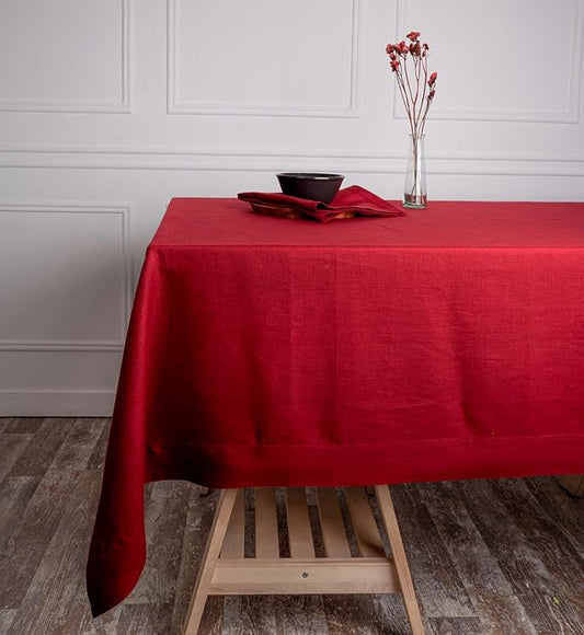 D'Moksha Homes Linen Tablecloth 54 x 72 Inch - 100% Pure Linen Bright Red Tablecloth - Machine Washable Dining Tablecloth for Rectangle Tables