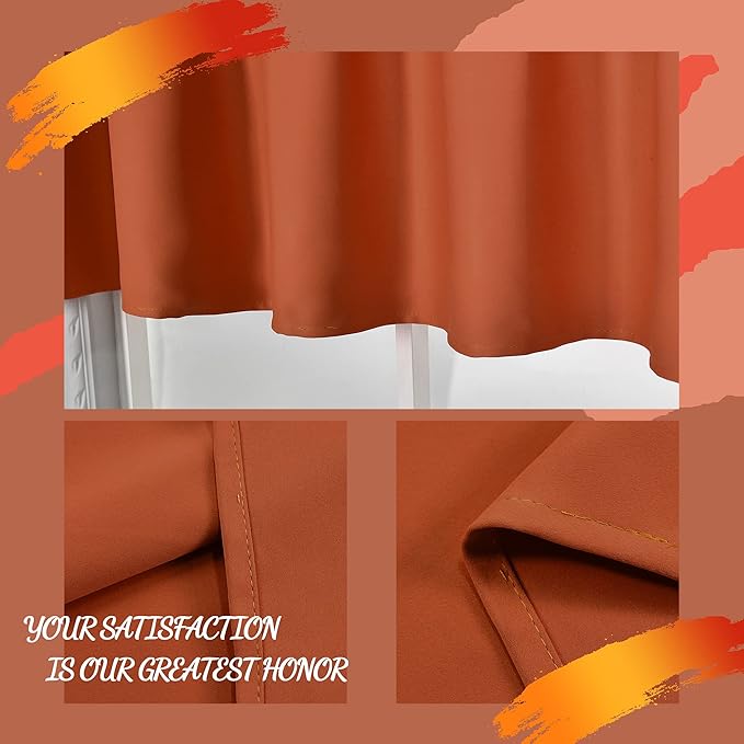 4 Panels Burnt Orange Valance - Rust Valance for Windows 42x18 Inch Solid Blackout Rod Pocket Kitchen Short Curtain Toppers Valance for Bathroom Living Room, Terracotta