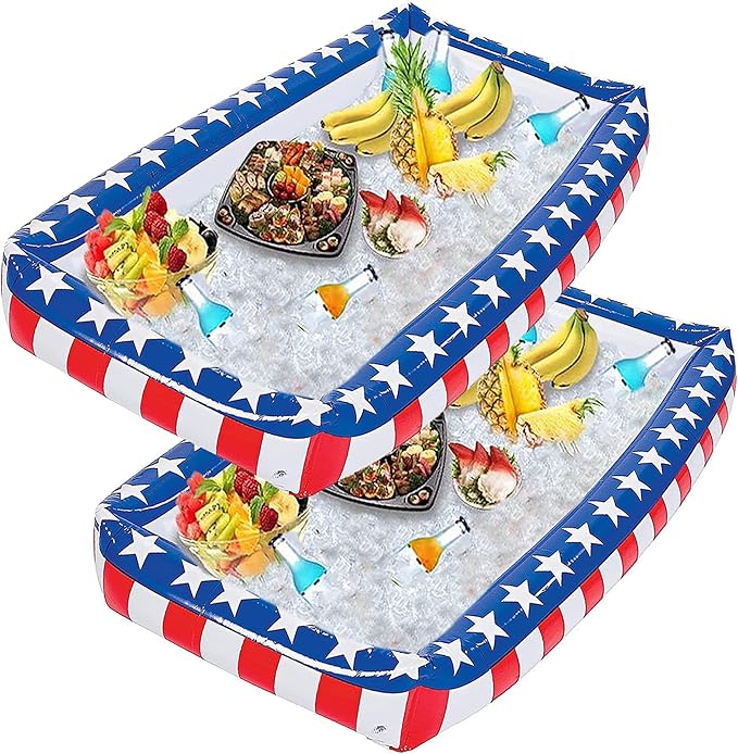 2 Pack Patriotic Inflatable Serving Bar, Ice Buffet Cooler Salad Serving Trays - Memorial Day Party Supplies, Independence Day Fourth of July Party BBQ Cooler Indoor Outdoor by 4E's Novelty