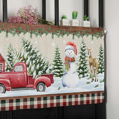 Vandarllin Christmas Farmhouse Kitchen Curtains Valances for Windows Snowman Farm Red Truck Rod Pocket Window Treatment for Kitchen/Living Room/Bedroom/Bathroom,42" X 18" -1 Panel, Winter Holiday