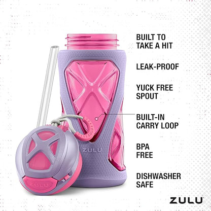 ZULU Torque 16oz Plastic Kids Water Bottle with Silicone Sleeve and Leak