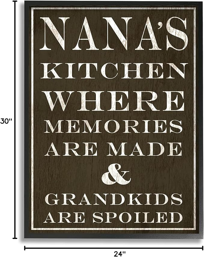 Stupell Industries Nanas Kitchen and Spoiled Grandkids Dark, Design by Daphne Polselli Black Framed Wall Art, 24 x 30, Brown