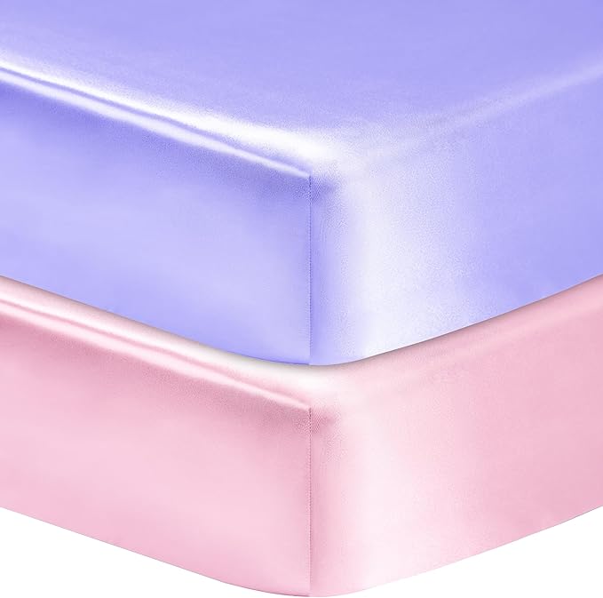 2 Pack Satin Soft Crib Sheet for Baby with Sensitive Hair Silky Baby Mattress Sheet Pink and Violet Unisex 52’’x28’’x8’’ Fitted Sheets