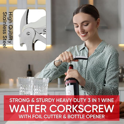 Waiters Foldable Corkscrew Wine Opener – Italian Made Cork Screws for Wine Bottles for Home Bar, Kitchen – Easy to Use Wine Cork Opener Works on Beer Bottles – Stylish and Elegant Design. ICEL.