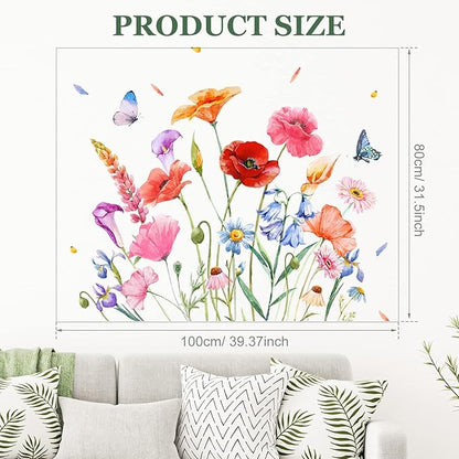 Zonon Flowers Wall Decals Vinyl Dragonflies Flowers Wall Stickers Removable Floral Wall Murals Peel and Stick Colorful Flower Wall Decor for Bedroom Living Room Nursery(Exquisite)