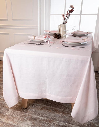 D'Moksha Homes Linen Tablecloth 60 x 132 Inch - 100% Pure Linen Pastel Pink Tablecloth - Machine Washable Dining Tablecloth for Rectangle Tables