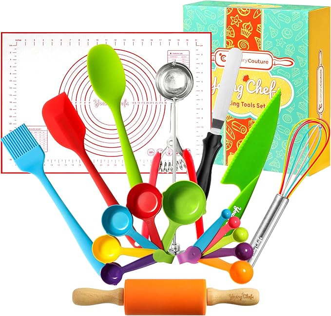 Young Chefs Cooking and Baking Set for Kids – 19 Pieces Real Kids Baking Set – Giftable Kids Baking Sets for Girls and Boys – Kids Cooking Set Real Tools