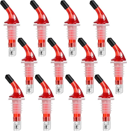 Automatic Measured Bottle Pourer - Quick Shot Spirit Measure Pourers with Dust Caps for Tequila Cocktail Home Bar Tools 1.5oz/45ml(Red No-Collar, 12 Pack)