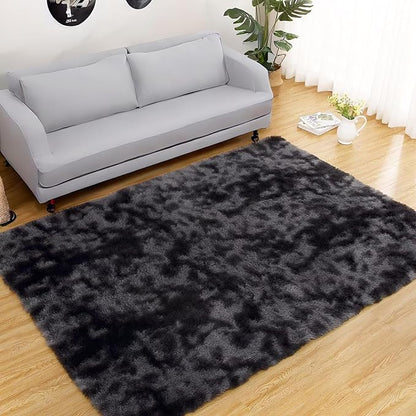 10x13 Feet Shag Area Rugs for Living Room Large Shaggy Fluffy Bedroom Carpet Soft Plush Throw Rugs for Nursery Kids Room Extra Large Fuzzy Furry Rug for Gilrs Boys Room Decor,Tie Dye Black Grey