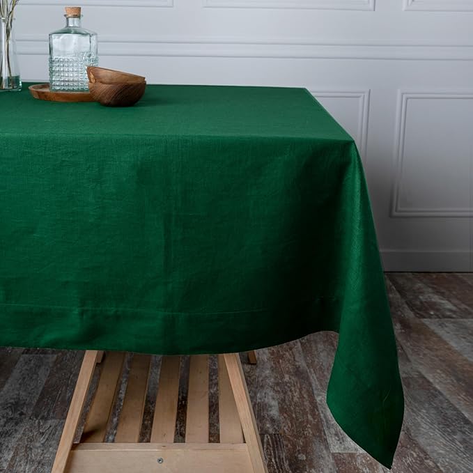 D'Moksha Homes Linen Tablecloth 60 x 144 Inch - 100% Pure Linen Forest Green Tablecloth - Machine Washable Dining Tablecloth for Rectangle Tables