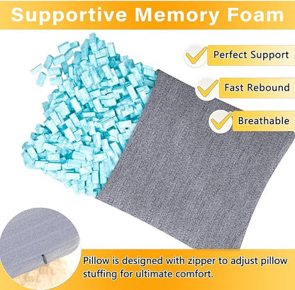 2 Pack Small Pillow, Cooling Memory Foam Mini Pillow 11 X 7 Inches for Sleeping, Travel, Neck, Knee Support, Tiny Pillow Cushion for Pet, Dogs (Grey)