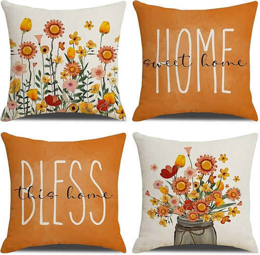 Fall Pillow Covers 18x18 Set of 4, Fall Decorations for Home - Thanksgiving Decorations Autumn Cushion Case for Couch