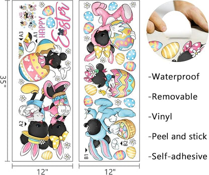 Mfault Happy Easter Cartoon Mouse Wall Decals Stickers, Eggs Bunny Decorations Bedroom Art, Rabbit Basket Chick Home Kitchen Decor Party Supplies