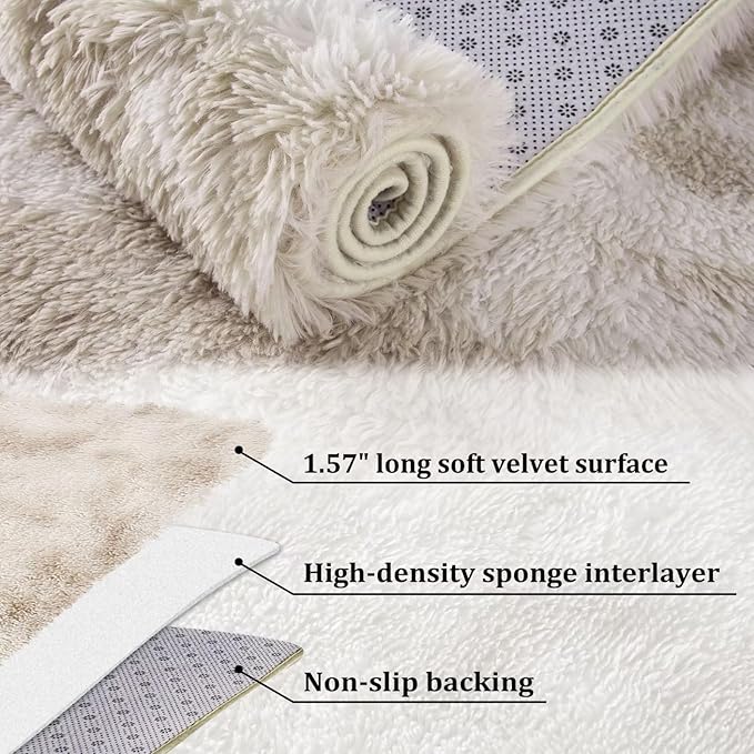 2x6 Rug Runner Faux Fur Fluffy Area Rug for Living Room Extra Soft Fuzzy Rugs Plush Shaggy Throw Carpet for Nursery Kids Room Non Slip Non Shedding Home Decor Rug for Bedroom,Tie Dye Light Taupe