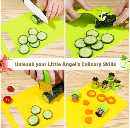 30 Pcs Kids Knife Set for Real Cooking Toddler Montessori Kitchen Tools for toddlers Knife Set Little Girl Boy Friendly Cutting Board and Knives Set for Bread Vegetable Fruit Cake Birthday