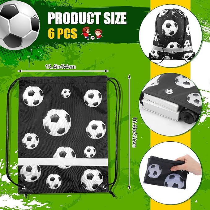 12 Pcs Soccer Party Favors 24 oz Soccer Water Bottle Gift for Soccer Team with Soccer Drawstring Bag Soccer Tumbler Stuff Soccer Theme Accessories for Summer Sports