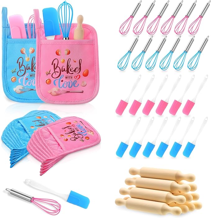 48 Pcs Kids Baking Supplies for Real Cooking Games Prize Party Favors, with Kitchen Utensil, Pot Holders, Spatula, Rolling Pin, Whisk for Kids Gifts, Baking Cooking Party (Small)