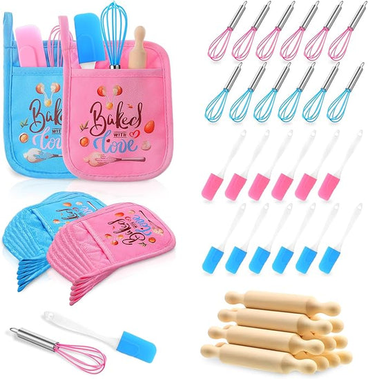 48 Pcs Kids Baking Supplies for Real Cooking Games Prize Party Favors, with Kitchen Utensil, Pot Holders, Spatula, Rolling Pin, Whisk for Kids Gifts, Baking Cooking Party (Small)