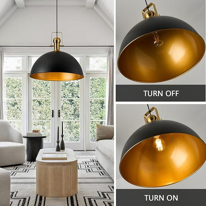 18 Inch Black Farmhouse Pendant Lights Large Pendant Lights for Kitchen Island Industrial Adjustable Height Vintage Big Dome Hanging Light Fixtures for Barn, Dining Room