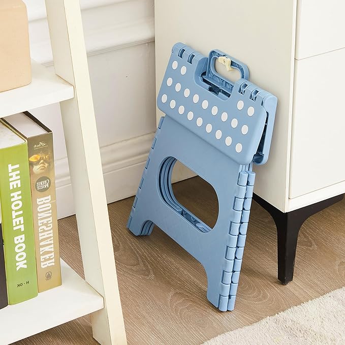 VECELO Folding Step Stool 11 Inch, Non-Slip Surface Portable Foldable 1 Step Stool with Carry Handle, Heavy Duty to Support Kids/Toddler/Adults for Living Room, Kitchen, Bathroom, Blue