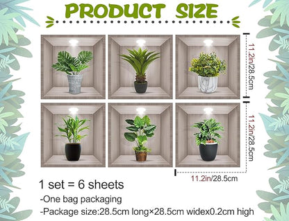 6PCS Creative 3D Green Plants Wall Decals Tropical Plant Potted Wall Sticker Nature Vinyl DIY Removable Peel and Stick Wallpaper for Womens Kids Bedroom Kitchen Background Nursery Office Decor 39091AB