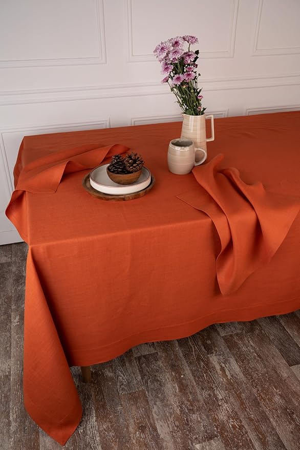 D'Moksha Homes Linen Tablecloth 54 x 72 Inch - 100% Pure Linen Rust Tablecloth - Machine Washable Dining Tablecloth for Rectangle Tables