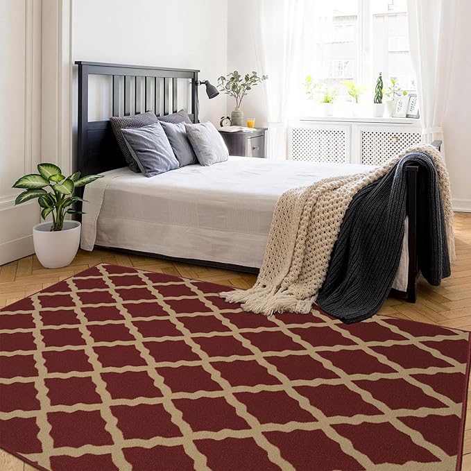 Ottomanson Ottohome Collection Non-Slip Rubberback Trellis Design 5x7 Indoor Area Rug - 5' x 6'6", Red