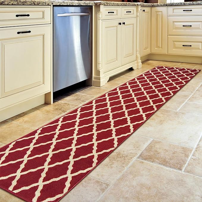 Ottomanson Ottohome Collection Non-Slip Rubberback Elegant Trellis Design 2x7 Indoor Runner Rug, 1'10" x 7', Red