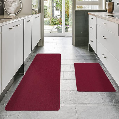 COSY HOMEER 24x35 Inch/24X60 Inch Kitchen Rug Mats Made of 100% Polypropylene Strip TPR Backing 2 Pieces Soft Kitchen Mat Specialized in Anti Slippery and Machine Washable,Red