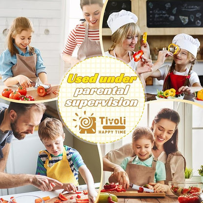 TIVOLI kids knife set for real cooking Kids Kitchen Knives for Cutting 4pcs- Stainless Steel Safety Knives with finger guard for Cutting, Chopping Fruits Veggies, Food-grade Kids Cooking knife