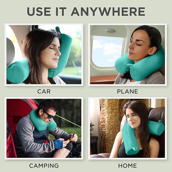 Dot&Dot Travel Pillow for Neck, Chin, Lumbar and Leg Support - for Traveling on Airplane, Bus, Train or at Home - Best for Side, Stomach and Back Sleepers - Adjustable, Bendable Roll Pillow