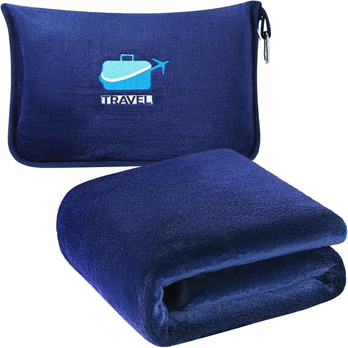 2 in 1 Travel Blanket with Bag Neck Pillow Compact 2024 Men Birthday Gift Ideal for Dad Father Papa Husband Brother Uncle Stepfather Boyfriend Bf Father in Law Godfather Boss Grandpa Him Best Friend