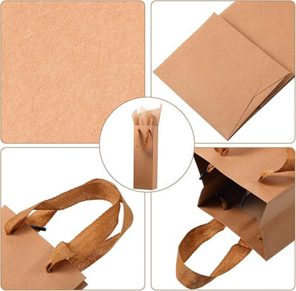 Zonon 24 Pieces Christmas Kraft Wine Bag Paper Wine Bag, Wine Bottle Bag Holder with Handles with Kraft Tissue Paper Retail Wine Bag Bulk for Wedding Party, 4 x 3.5 x 14 Inch(Brown)