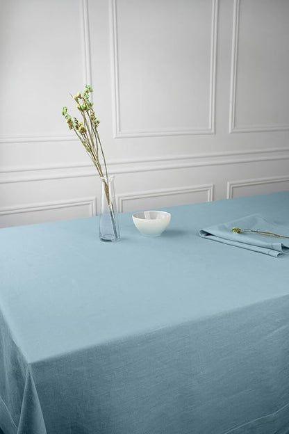 D'Moksha Homes Linen Tablecloth 60 x 102 Inch - 100% Pure Linen Powder Blue Tablecloth - Machine Washable Dining Tablecloth for Rectangle Tables