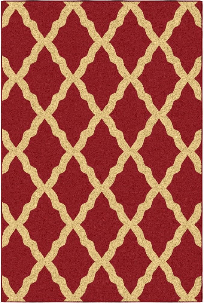 Ottomanson Ottohome Collection Non-Slip Rubberback Trellis Design 5x7 Indoor Area Rug - 5' x 6'6", Red