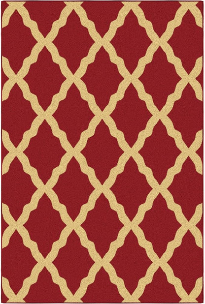 Ottomanson Ottohome Collection Non-Slip Rubberback Trellis Design 5x7 Indoor Area Rug - 5' x 6'6", Red