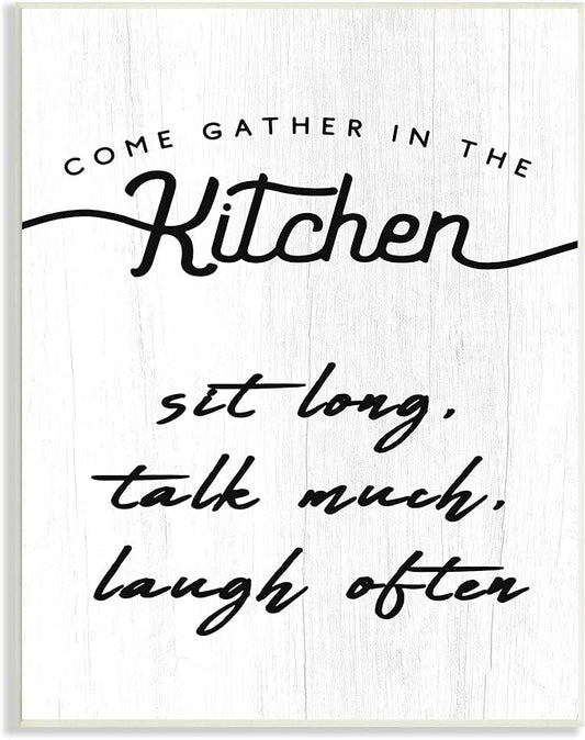 Stupell Industries Kitchen Gathering Sign Minimal Sit Talk Laugh Phrase, Designed by Daphne Polselli Wall Plaque, 13 x 19, Off- White