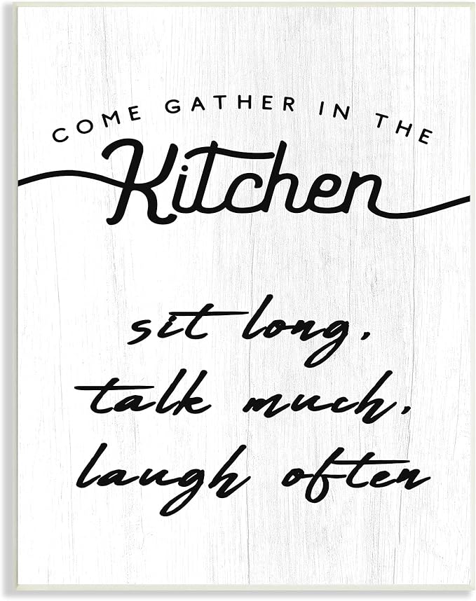 Stupell Industries Kitchen Gathering Sign Minimal Sit Talk Laugh Phrase, Designed by Daphne Polselli Wall Plaque, 10 x 15, Off- White