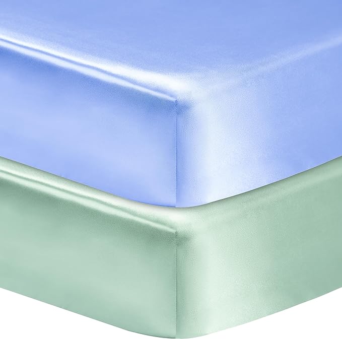 2 Pack Satin Soft Crib Sheet for Baby with Sensitive Hair Silky Baby Mattress Sheet Blue and Green Unisex 52’’x28’’x8’’ Fitted Sheets