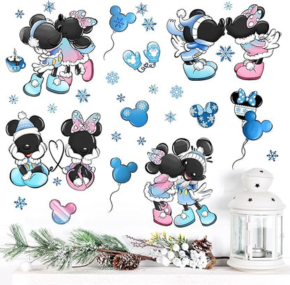 Mfault Cartoon Mouse Winter Wall Decals Stickers, Blue Snowflake Balloon Glove Hot Cocoa Decorations Bedroom Art, 2025 New Year Christmas Holiday Home Kitchen Decor Party Supplies