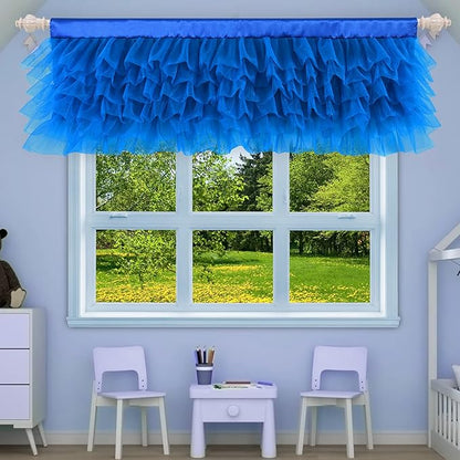 Besutolife Blue Tulle Valances Curtain Ruffle Window Valance for Baby Boy Nursery Room Home Event Designs Window Decorations