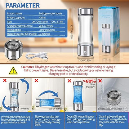 Pansonite Hydrogen Water Bottle - Portable Hydrogen Water Bottle Generator with SPE PEM Tech Ionizer, 3-Minute Quick Electrolysis, Perfect for Home, Office, Travel & Fitness - Ideal Gift Choice