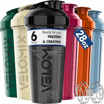 -6 PACK- Shaker Cups for Protein Shakes 28 oz - 6x Wire Whisk | Leak Proof Protein Shaker Bottle for Protein Shakes, Shaker Bottle Pack for Pre & Post Workout, Shaker Cup, Shaker Bottle Cups