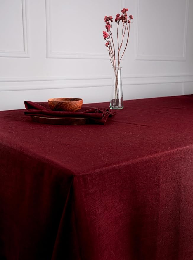 D'Moksha Homes Linen Tablecloth 60 x 120 Inch - 100% Pure Linen Dark Red Tablecloth - Machine Washable Dining Tablecloth for Rectangle Tables