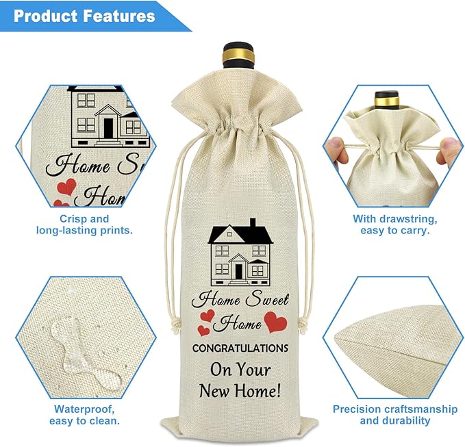 New Home New House Gift Wine Bags Housewarming Gifts Realtor Gift to Clients House Warming Party Decorations Reusable Burlap Wine Wrapping Bags Neighbor Gift Idea Homeowner Gift Wine Bottles Bag