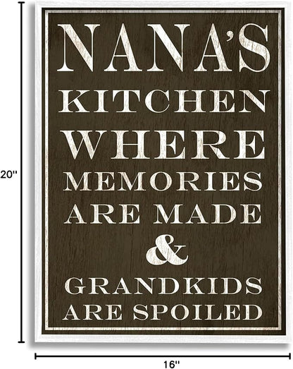 Stupell Industries Nanas Kitchen and Spoiled Grandkids Dark, Design by Daphne Polselli White Framed Wall Art, 16 x 20, Brown